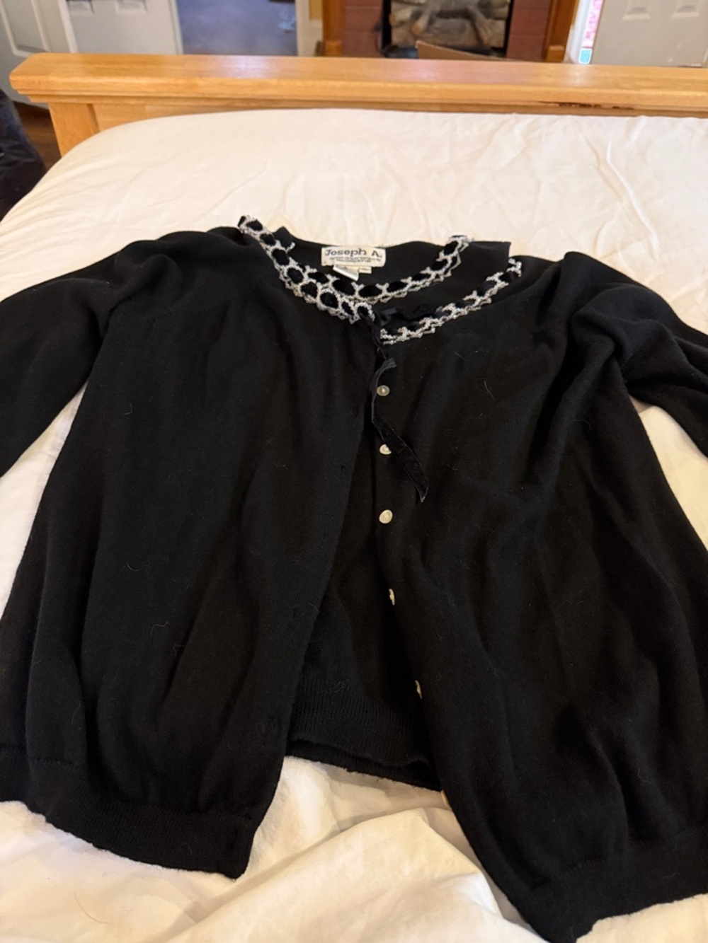Joseph A Black Cardigan Set with White Contrast Trim